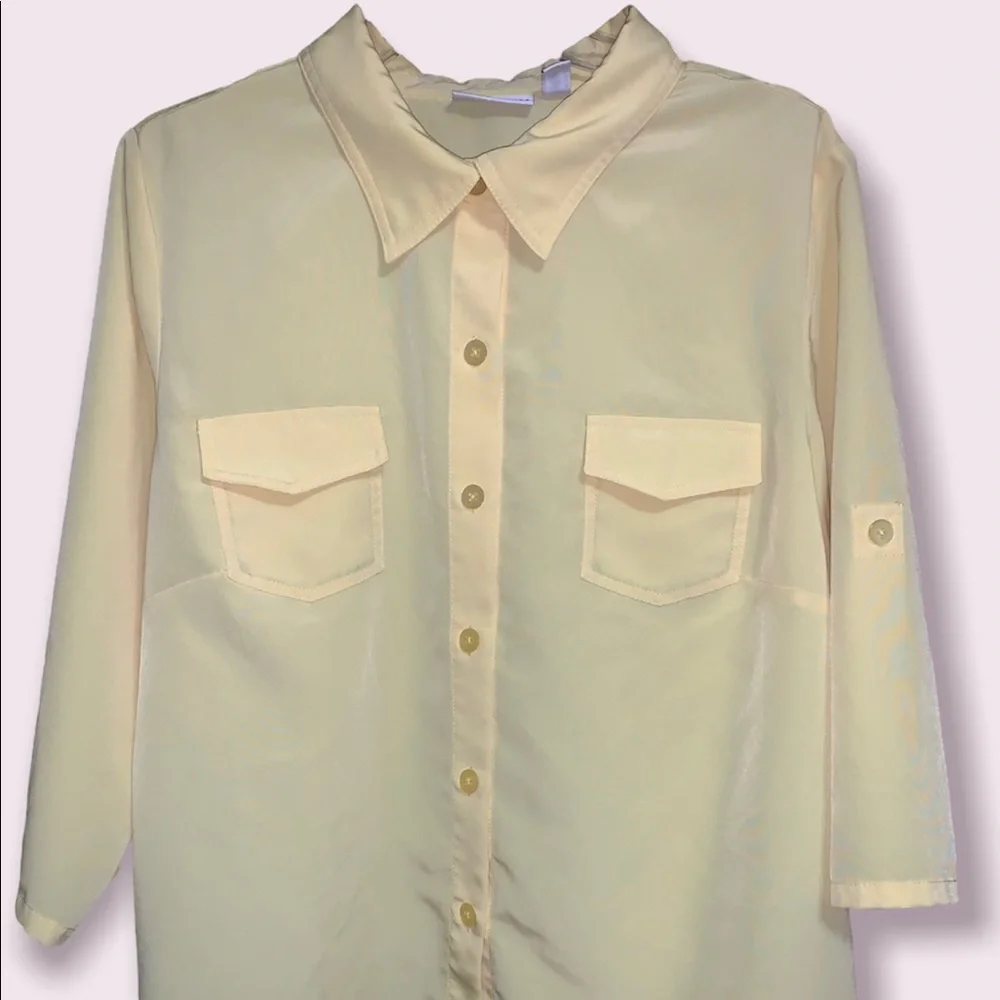 Bright yellow Susan Graver button down blouse (size L) - Picture 1 of 11